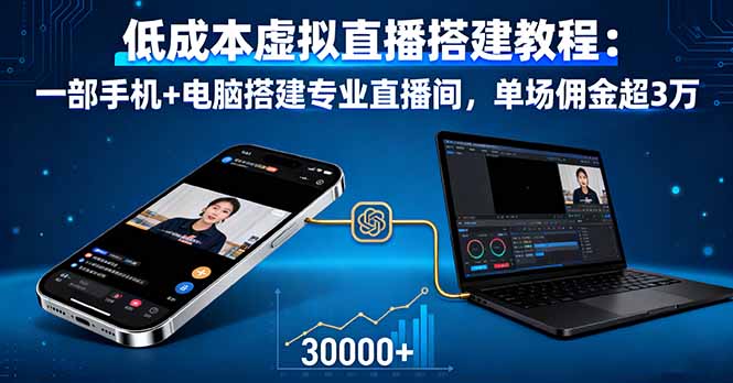 低成本虚拟直播搭建教程：一部手机+电脑搭建专业直播间，单场佣金超3万-U9联盟