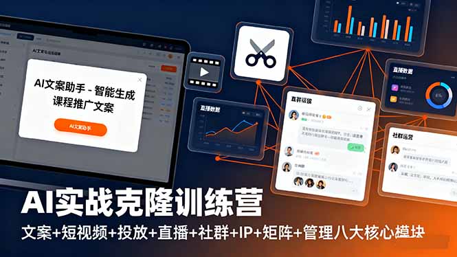 AI实战克隆训练营：文案+短视频+投放+直播+社群+IP+矩阵+管理八大核心模块-U9联盟