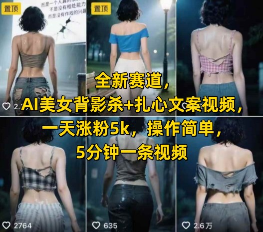 全新赛道，AI美女背影杀+扎心文案视频，一天涨粉5k，操作简单，5分钟一条视频-U9联盟