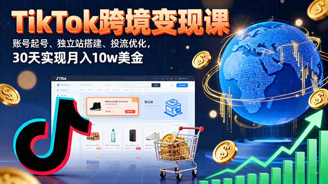 TikTok跨境变现课：账号起号、独立站搭建、投流优化，30天实现月入10w美金-U9联盟