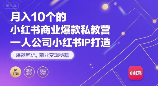 月入10个的小红书商业爆款私教营，一人公司小红书IP打造，爆款笔记，商业变现秘籍-U9联盟