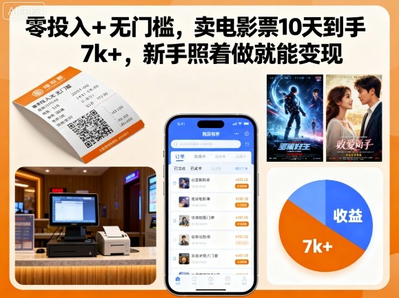零投入+无门槛，卖电影票10天到手7k+，新手照着做就能变现【揭秘】-U9联盟