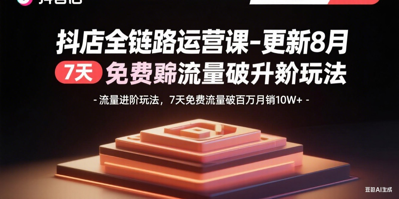抖店全链路运营课-更新8月：流量进阶玩法，7天免费流量破百万月销10W+-U9联盟