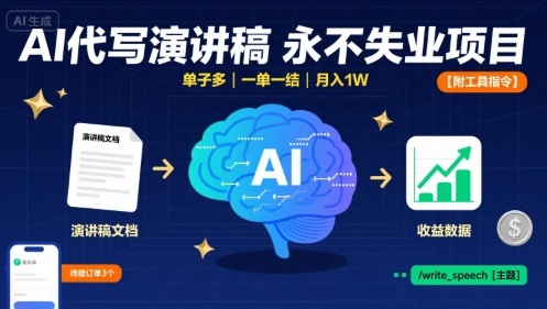 AI代写演讲稿，永不失业项目，单子多，一单一结，月入1W【附工具指令】-U9联盟