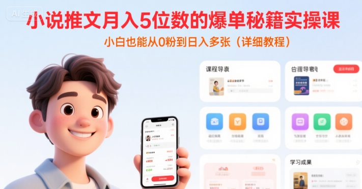 小说推文月入5位数的爆单秘籍实操课，，小白也能从0粉到日入多张(详细教程)-U9联盟