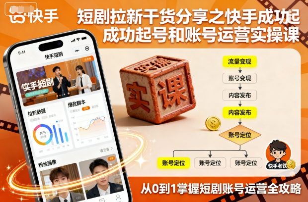 短剧拉新干货分享之快手成功起号和账号运营实操课-U9联盟