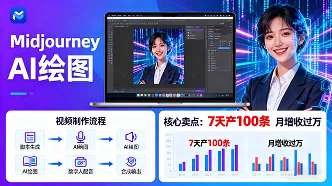 AI绘图照片开口说话视频制作：Midjourney+数字人，7天产100条月增收过万-U9联盟