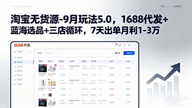淘宝无货源-9月玩法5.0，1688代发+蓝海选品+三店循环，7天出单月利1-3万-U9联盟