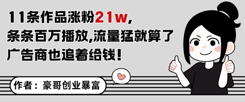 11条作品涨粉21W，条条百W播放，流量猛就算了，广告商也追着给钱-U9联盟