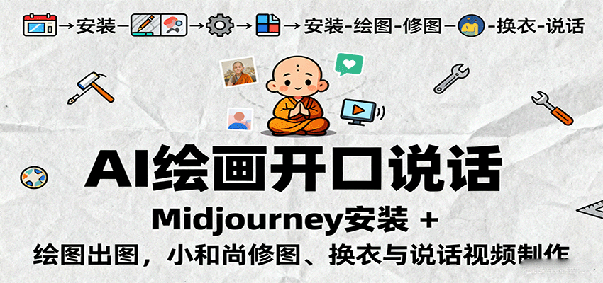 AI绘画开口说话，Midjourney安装 + 绘图出图，小和尚修图、换衣与说话视频制作-U9联盟