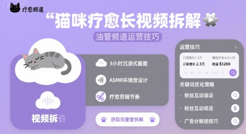 猫咪疗愈长视频拆解 &油管频道运营技巧-U9联盟