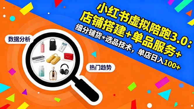 小红书虚拟陪跑3.0：店铺搭建+单品服务+细分铺货+选品技术，单店日入100+-U9联盟