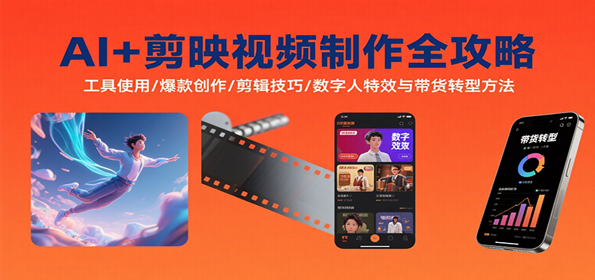 AI+剪映视频制作全攻略：工具使用/爆款创作/剪辑技巧/数字人特效与带货转型方法-U9联盟