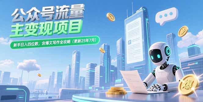 公众号流量主变现项目，新手日入四位数，含爆文写作全攻略(更新25年7月-U9联盟