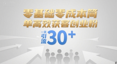 零基础零成本简单高效获客创业粉，一天引流30+-U9联盟