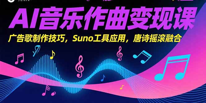 AI音乐作曲变现课，广告歌制作技巧，Suno工具应用，唐诗摇滚融合-U9联盟