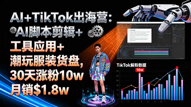 AI+TikTok出海营:AI脚本剪辑+工具应用+潮玩服装货盘,30天涨粉10w月销$1.8w-U9联盟
