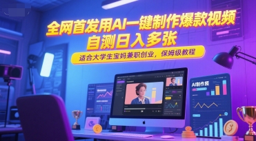 全网首发用AI一键制作爆款视频，自测日入多张，适合大学生宝妈兼职创业，保姆级教程-U9联盟