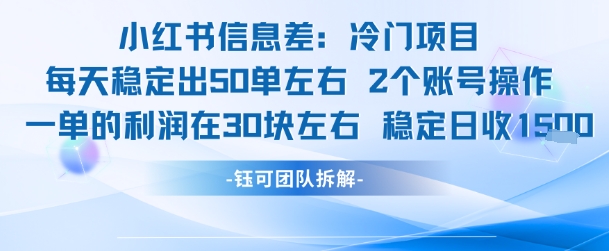 小红书信息差冷门项目一单利润30块每天稳定1.5k左右2个账号操作-U9联盟