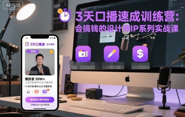 3天口播速成训练营,会搞钱的设计师IP系列实战课-U9联盟