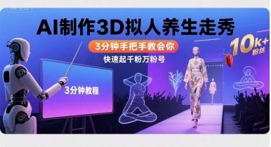 Ai制作3D拟人养生走秀，3分钟手把手教会你，快速起千粉万粉号-U9联盟