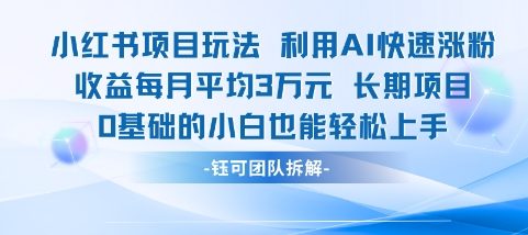 适合小白操作的小红书新项目，利用AI快速涨粉，收益每月平均1W+-U9联盟