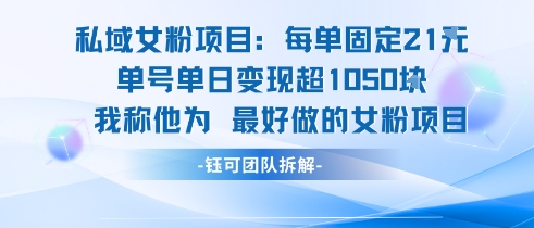 私域女粉项目：每单固定21块，单日变现超1k+，最好做的女粉项目-U9联盟