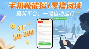 手机就能搞！零撸阅读挂G，最新平台，一键自动运行，随时随地挣，单日50-3张+【揭秘】-U9联盟