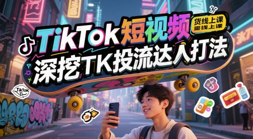 TikTok短视频带货线上课，深挖TK投流达人打法-U9联盟