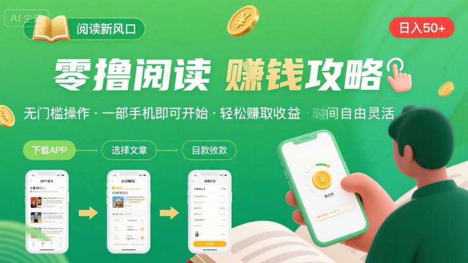 零撸阅读新风口，无门槛轻松挣，一部手机，日入 50-3张【揭秘】-U9联盟