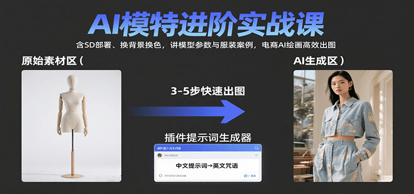 AI模特进阶实战课：含SD部署、换背景换色，讲模型参数与服装案例，电商AI绘画高效出图-U9联盟