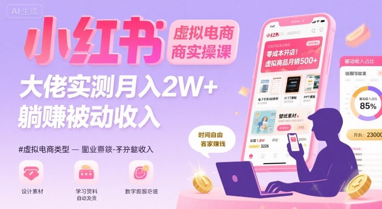 小红书虚拟电商，大佬实测月入2W+，实现被动收入-U9联盟