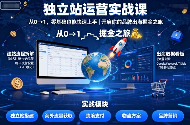 独立站运营实战课，​从0到1，零基础也能快速上手，开启你的品牌出海掘金之旅-U9联盟