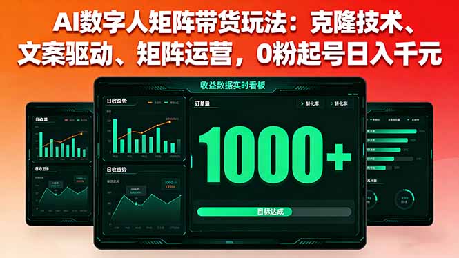 AI数字人矩阵带货玩法：克隆技术、文案驱动、矩阵运营，0粉起号日入千元-U9联盟