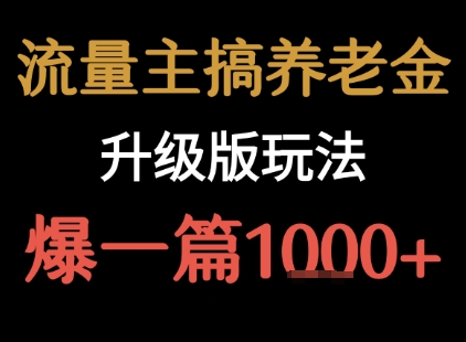 流量主之养老金升级版玩法  爆一篇收益1k+-U9联盟