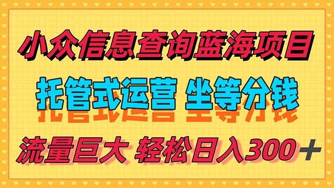 稳定日入300＋，小众信息查询蓝海项目，全程懒人式托管，解放你的时间-U9联盟