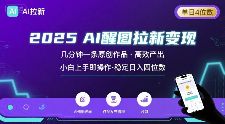 2025最强AI醒图拉新，几分钟一条原创作品，单日收入4位数，小白也能上手操作-U9联盟