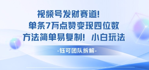 视频号发财赛道单条7W点赞变现四位数方法简单易复制小白玩法-U9联盟
