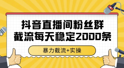 抖音直播间粉丝群暴力截流，一台电脑每天稳定2000条数据，暴力截流+实操 【揭秘】-U9联盟