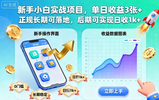 新手小白实战项目，单日收益3张+，正规长期可落地，后期可实现日收1k+【揭秘】-U9联盟