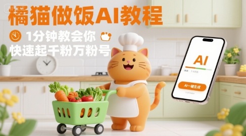 有趣的橘猫买菜做饭视频，用AI一键搞定，1分钟教会你，快速起千粉万粉号-U9联盟