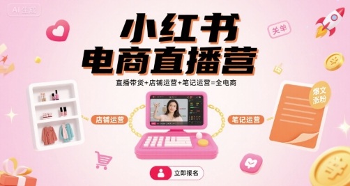 小红书电商直播营，直播带货+店铺运营+笔记运营=全电商-U9联盟