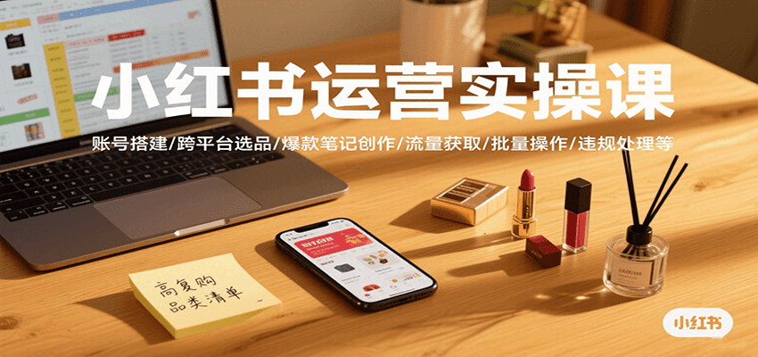 小红书运营实操课，账号搭建/跨平台选品/爆款笔记创作/流量获取/批量操作/违规处理等-U9联盟