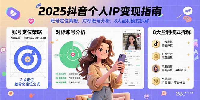 2025抖音个人IP变现指南，账号定位策略，对标账号分析，8大盈利模式拆解-U9联盟