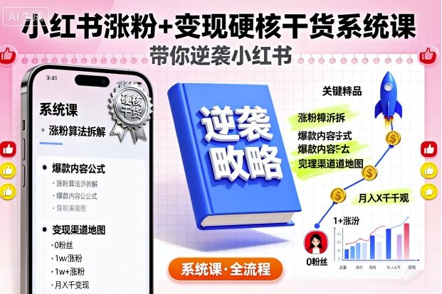 小红书涨粉+变现硬核干货系统课，带你逆袭小红书-U9联盟