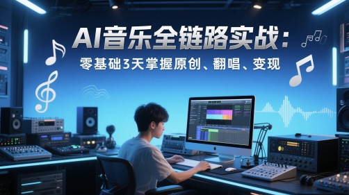 AI音乐全链路实战变现课：零基础3天掌握原创、翻唱、变现-U9联盟