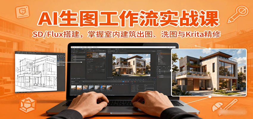 AI生图工作流实战课：SD/Flux搭建，掌握室内建筑出图、洗图与Krita精修-U9联盟