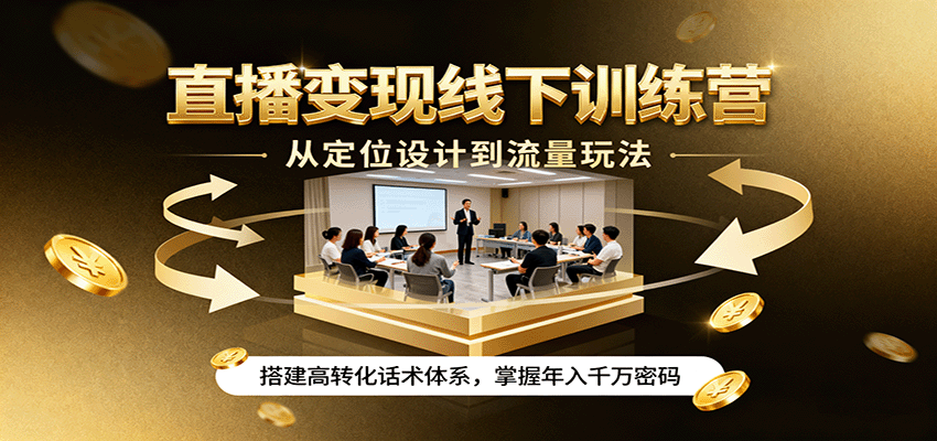 直播变现线下训练营，从定位设计到流量玩法，搭建高转化话术体系，掌握年入千万密码-U9联盟