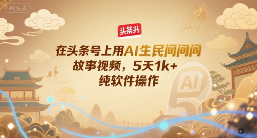 在头条号上用AI生民间故事视频，5天1k+，纯软件操作-U9联盟