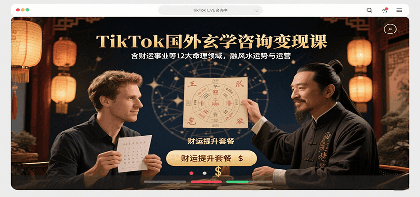 TikTok国外玄学咨询变现课，含财运事业等12大命理领域，融风水运势与运营-U9联盟